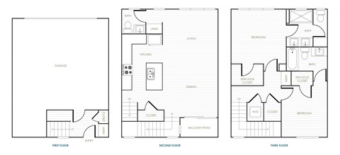 Floor plan for 2 beds, 3 baths, 1330 sqft